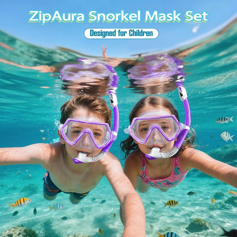 ZipAura Snorkeling Gear for Kids, Kids Snorkel Set for Ages 3-14, Anti-Fog Diving Mask and Dry Top Snorkel Combo Set, Unisex Swimming Goggles - Image 2